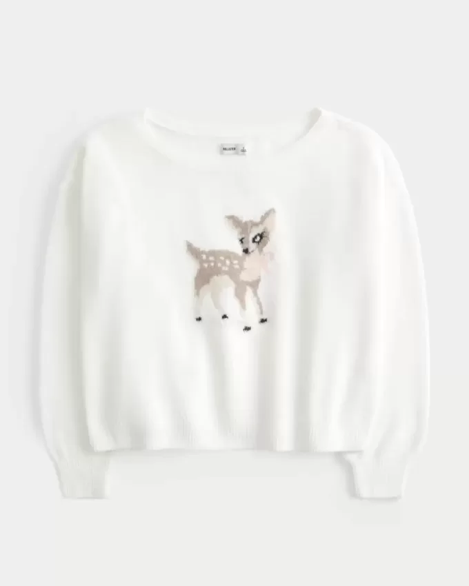 Hollister Comfy Cloud Easy Off-the-Soulder Deer Graphic Sweater