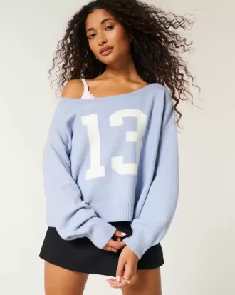 Hollister Comfy Cloud Easy Off-the-Soulder Number Graphic Sweater