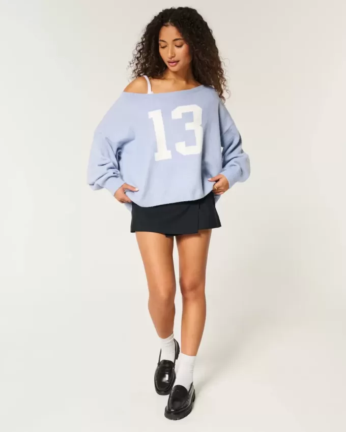 Hollister Comfy Cloud Easy Off-the-Soulder Number Graphic Sweater