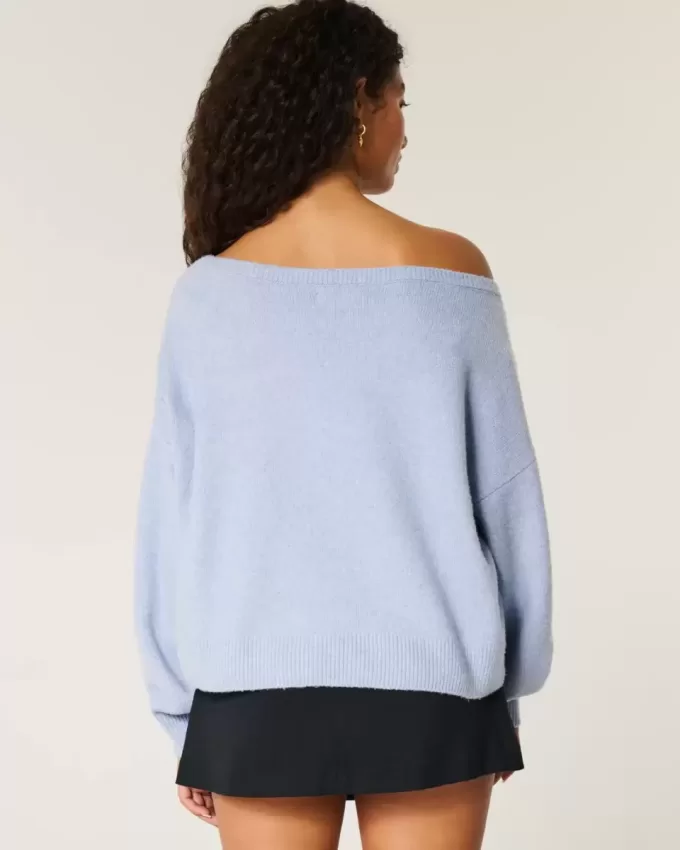 Hollister Comfy Cloud Easy Off-the-Soulder Number Graphic Sweater