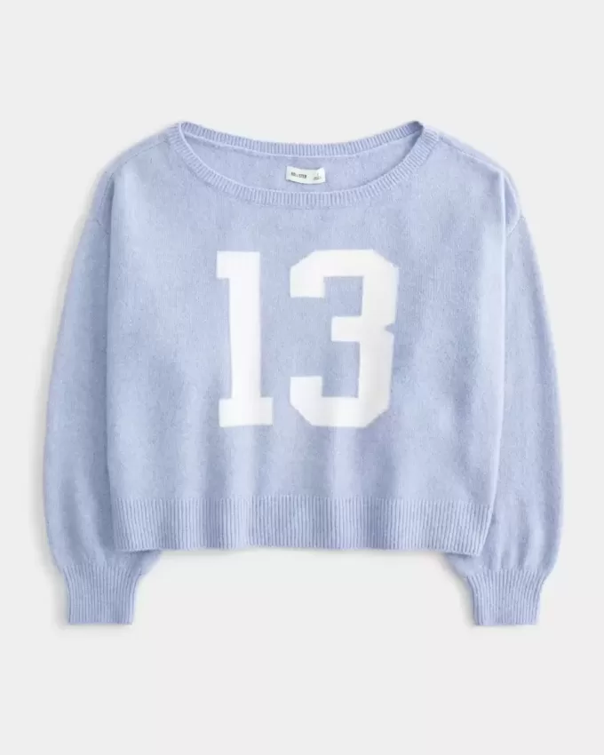 Hollister Comfy Cloud Easy Off-the-Soulder Number Graphic Sweater