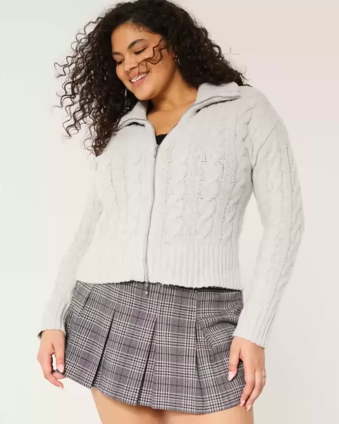 Hollister Comfy Cloud Zip-Up kabelstickad tröja