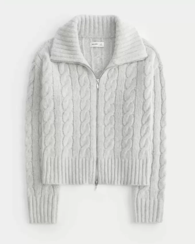 Hollister Comfy Cloud Zip-Up kabelstickad tröja