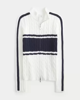 Kabelstickad Mock-Neck Zip-Up tröja