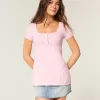 Kortärmad Henley Babydoll Topp Kortärmad Henley Babydoll Topp