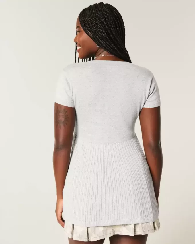 Kortärmad Henley Babydoll Topp Kortärmad Henley Babydoll Topp