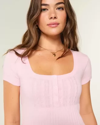 Kortärmad Henley Babydoll Topp
