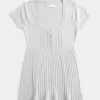 Kortärmad Henley Babydoll Topp Kortärmad Henley Babydoll Topp