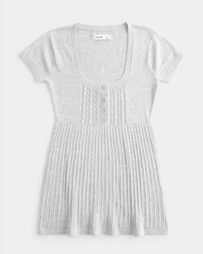 Kortärmad Henley Babydoll Topp Kortärmad Henley Babydoll Topp