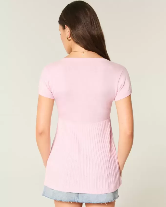 Kortärmad Henley Babydoll Topp Kortärmad Henley Babydoll Topp