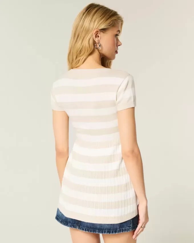 Kortärmad Henley Babydoll Topp Kortärmad Henley Babydoll Topp