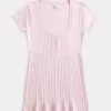 Kortärmad Henley Babydoll Topp Kortärmad Henley Babydoll Topp