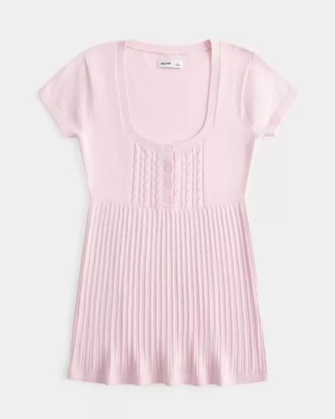 Kortärmad Henley Babydoll Topp Kortärmad Henley Babydoll Topp