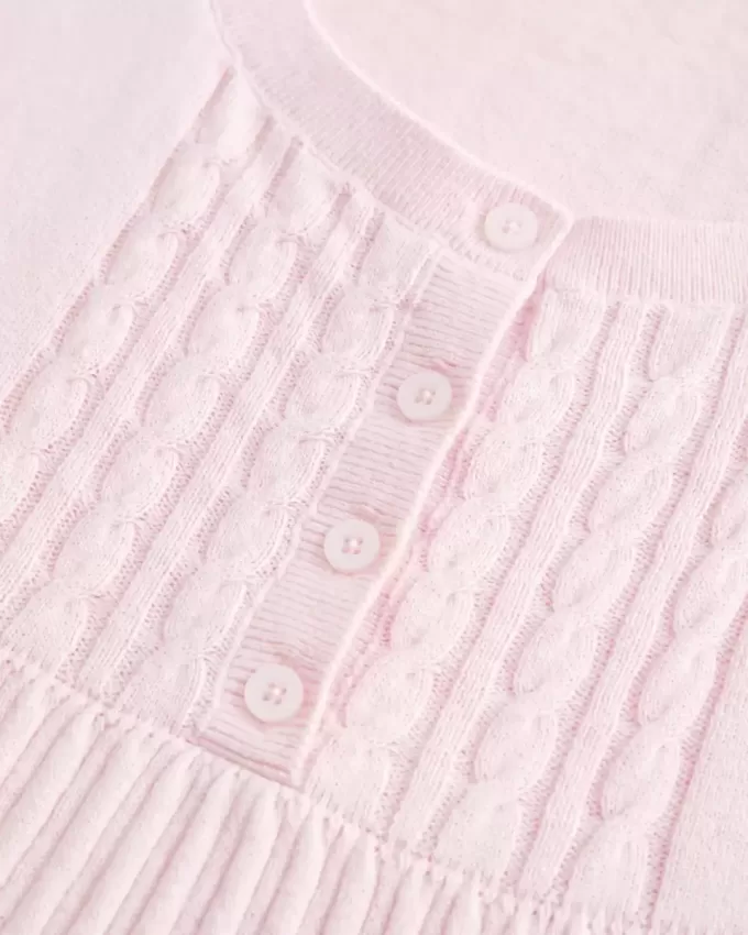 Kortärmad Henley Babydoll Topp Kortärmad Henley Babydoll Topp