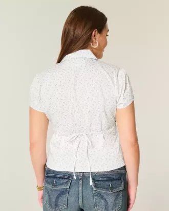Kortärmad stretch-tröja i poplin med knapp