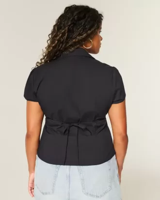 Kortärmad stretch-tröja i poplin med knapp