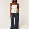 Kurvig låg-Rise Dark Wash Vikbar midja Baggy jeans Kurvig låg-Rise Dark Wash Vikbar midja Baggy jeans
