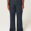 Kurvig låg-Rise Dark Wash Vikbar midja Baggy jeans Kurvig låg-Rise Dark Wash Vikbar midja Baggy jeans