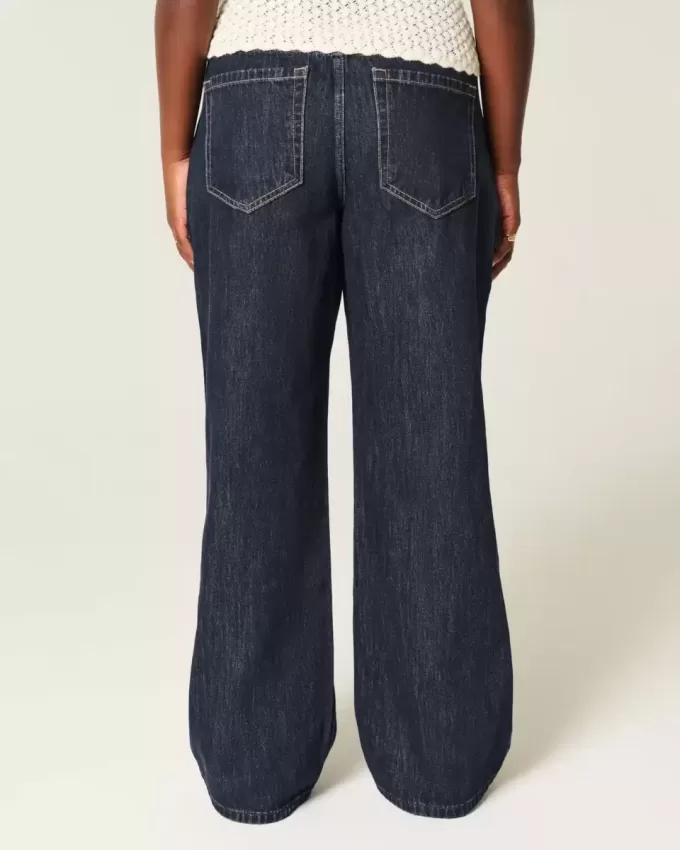 Kurvig låg-Rise Dark Wash Vikbar midja Baggy jeans Kurvig låg-Rise Dark Wash Vikbar midja Baggy jeans