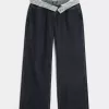 Kurvig låg-Rise Dark Wash Vikbar midja Baggy jeans Kurvig låg-Rise Dark Wash Vikbar midja Baggy jeans