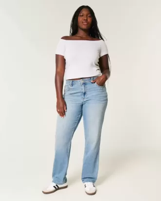 Kurviga högväxt medeltvättade raka jeans Kurviga högväxt medeltvättade raka jeans
