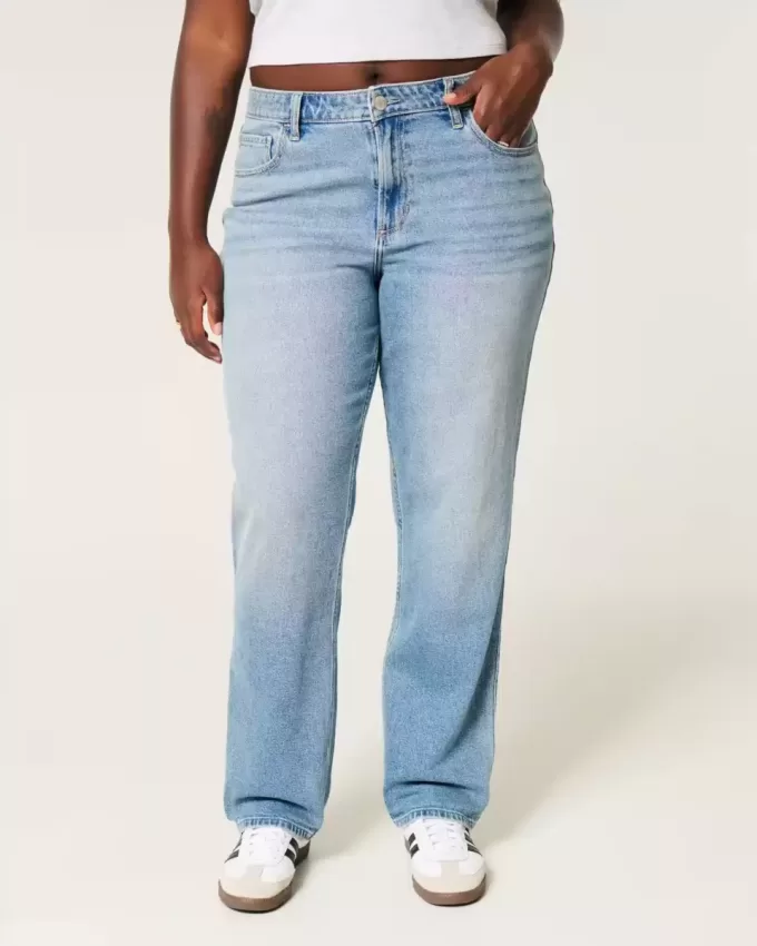 Kurviga högväxt medeltvättade raka jeans Kurviga högväxt medeltvättade raka jeans