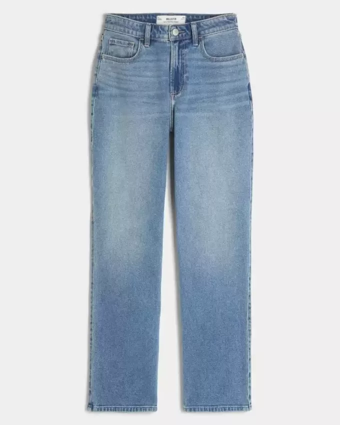 Kurviga högväxt medeltvättade raka jeans Kurviga högväxt medeltvättade raka jeans