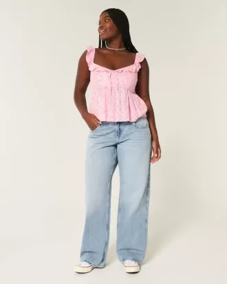 Kurviga låg-Rise Light Wash Baggy Jeans