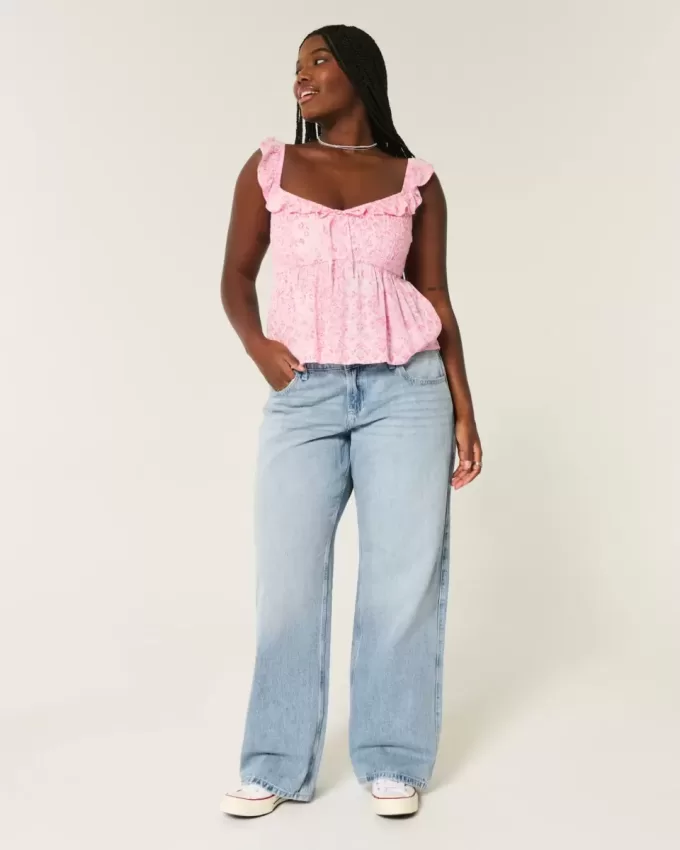 Kurviga låg-Rise Light Wash Baggy Jeans