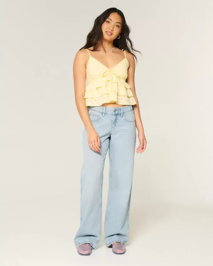 Kurviga låg-Rise Light Wash Baggy Jeans