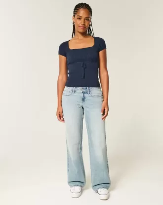 Kurviga låg-Rise Light Wash Baggy Jeans