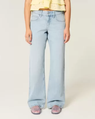 Kurviga låg-Rise Light Wash Baggy Jeans