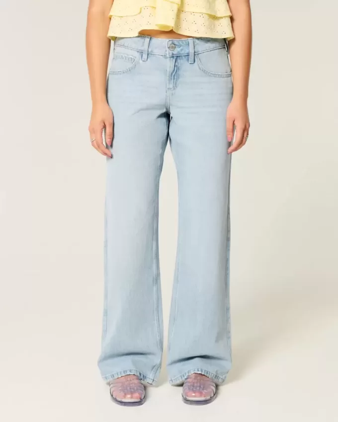 Kurviga låg-Rise Light Wash Baggy Jeans