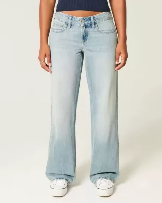 Kurviga låg-Rise Light Wash Baggy Jeans