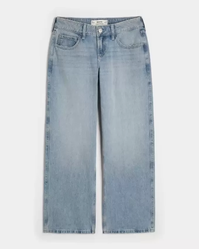 Kurviga låg-Rise Light Wash Baggy Jeans