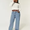 Kurviga låg-Rise Medium Wash Baggy Jeans
