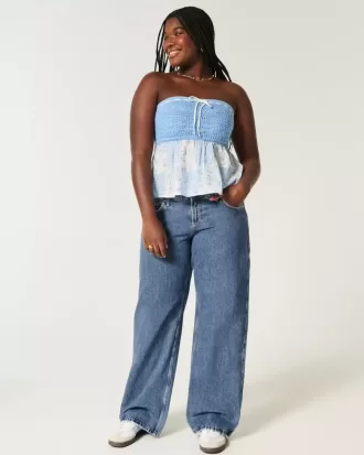 Kurviga låg-Rise Medium Wash Baggy Jeans