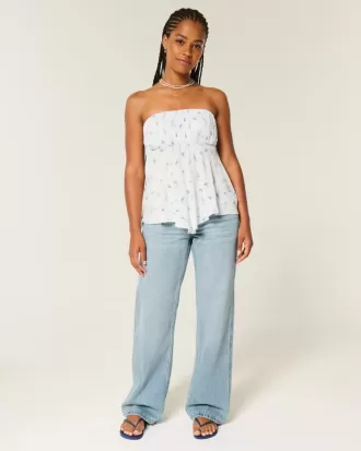 Kurviga låg-Rise Medium Wash Baggy Jeans