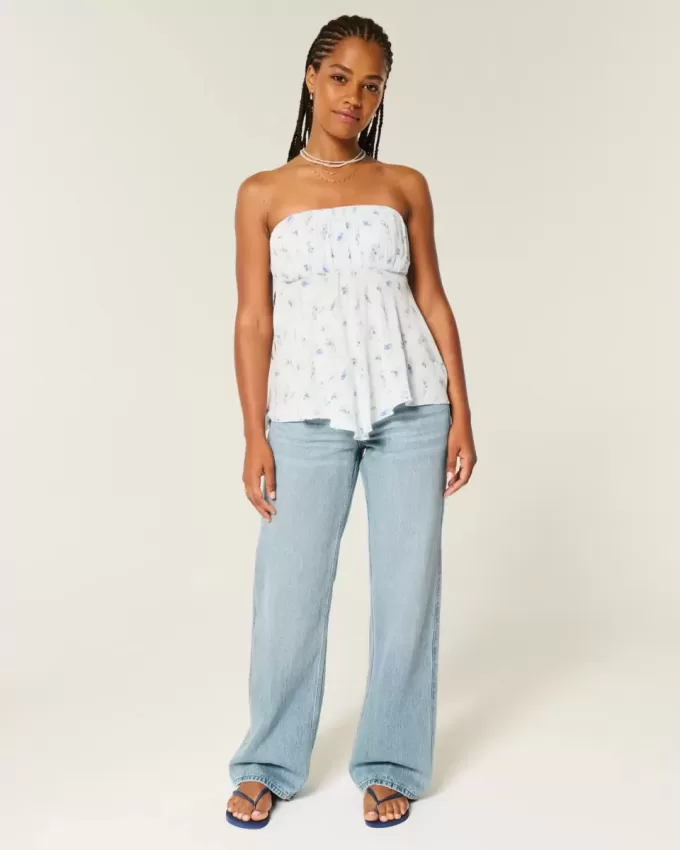 Kurviga låg-Rise Medium Wash Baggy Jeans Kurviga låg-Rise Medium Wash Baggy Jeans