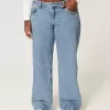 Kurviga låg-Rise Medium Wash Baggy Jeans
