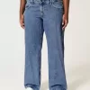 Kurviga låg-Rise Medium Wash Baggy Jeans