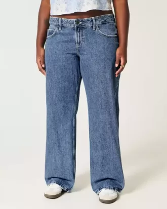 Kurviga låg-Rise Medium Wash Baggy Jeans
