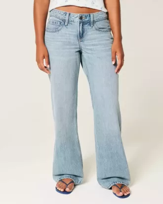 Kurviga låg-Rise Medium Wash Baggy Jeans