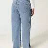 Kurviga låg-Rise Medium Wash Baggy Jeans