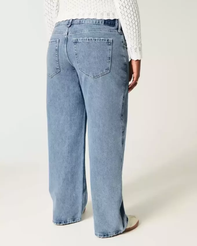 Kurviga låg-Rise Medium Wash Baggy Jeans