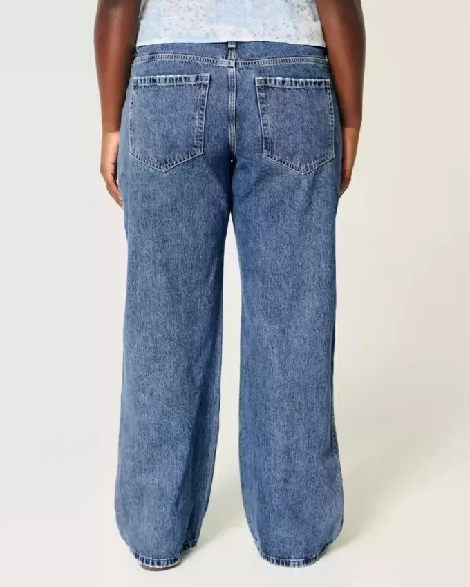 Kurviga låg-Rise Medium Wash Baggy Jeans