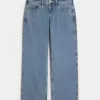 Kurviga låg-Rise Medium Wash Baggy Jeans