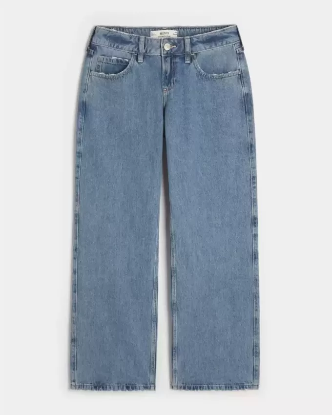 Kurviga låg-Rise Medium Wash Baggy Jeans