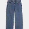 Kurviga låg-Rise Medium Wash Baggy Jeans