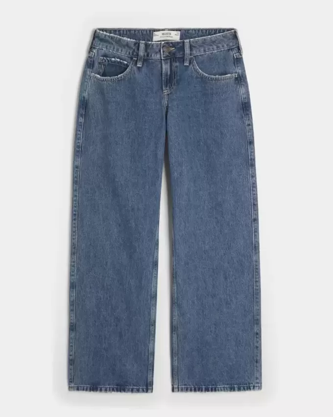 Kurviga låg-Rise Medium Wash Baggy Jeans